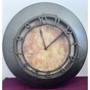 USED Vintage Robert Abbey Riveted Metal Design Wall Clock Quartz Works (517)
